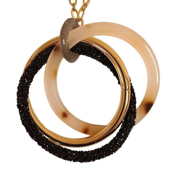 Fashion Jewelry Womens Tri Color Interlinked Circle Pendant Gold Chain Necklace - Picture 8 of 12